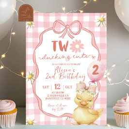 Gingham Pink Daisy Yellow Duck 2nd Birthday Einladung