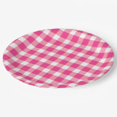 Gingham Pink Design Pappteller (Schrägansicht)