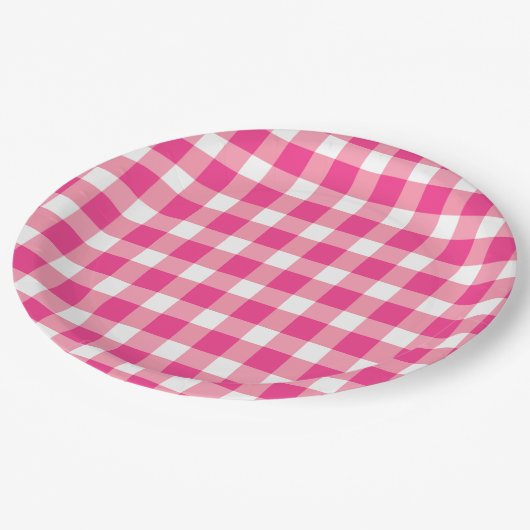 Gingham Pink Design Pappteller (Schrägansicht)