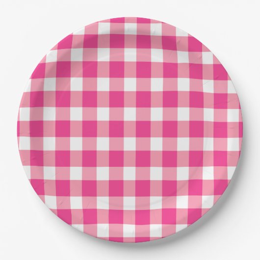 Gingham Pink Design Pappteller (Vorderseite)