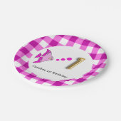 Gingham, Pink Fish & Balloon 1. Geburtstag Pappteller (Schrägansicht)