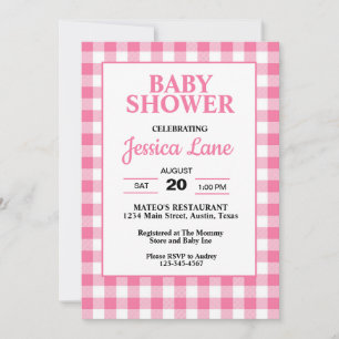 Gingham Pink Kariert Baby Dusche Einladung