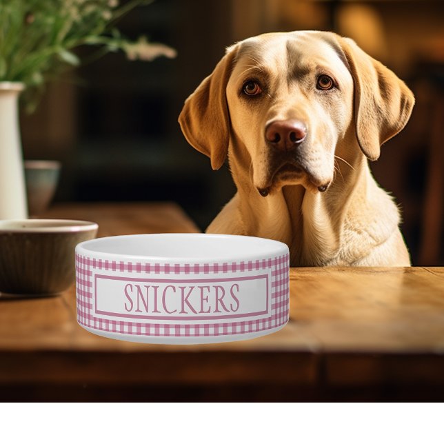 Gingham Pink Karierter Personalisierter Name Napf (Von Creator hochgeladen)