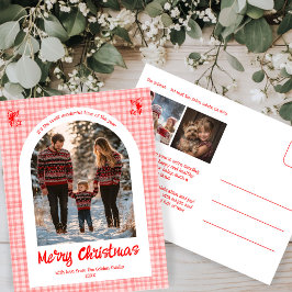 Gingham Pink Red Christmas Custom Arch 3 Foto Feiertagspostkarte