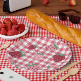 Gingham Pink & Red Strawberry Berry Pappteller