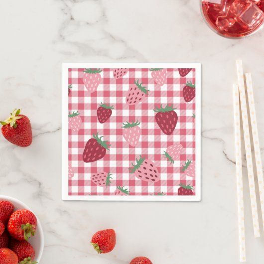 Gingham Pink & Red Strawberry Berry Serviette (Beispiel)