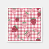 Gingham Pink & Red Strawberry Berry Serviette (Vorderseite)