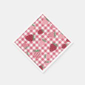 Gingham Pink & Red Strawberry Berry Serviette (Ecke)