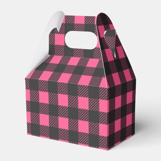 Gingham Pink und Black Buffalo Kariert Wedding Par Geschenkschachtel (Vorderseite)