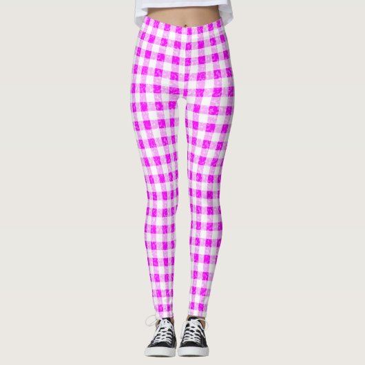 Gingham Pink und White Pattern Leggings (Vorderseite)