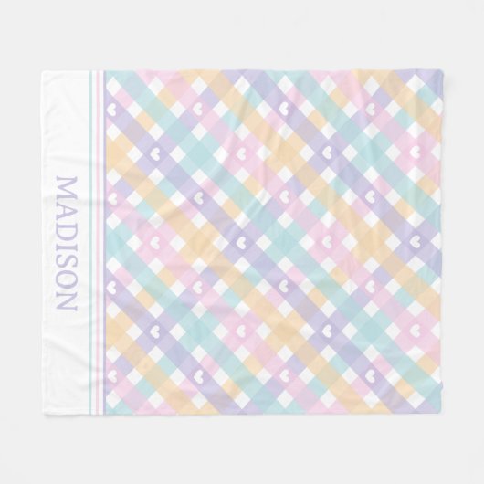 Gingham Plaid Hearts Nahtloses Muster Fleecedecke (Vorderseite (Horizontal))