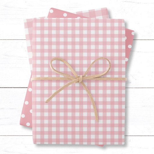 Gingham Polka Dot Pattern Peach Pink Mix and Match Geschenkpapier Set