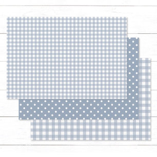 Gingham Polka Dots Dusty Blue Mix und Match Geschenkpapier Set