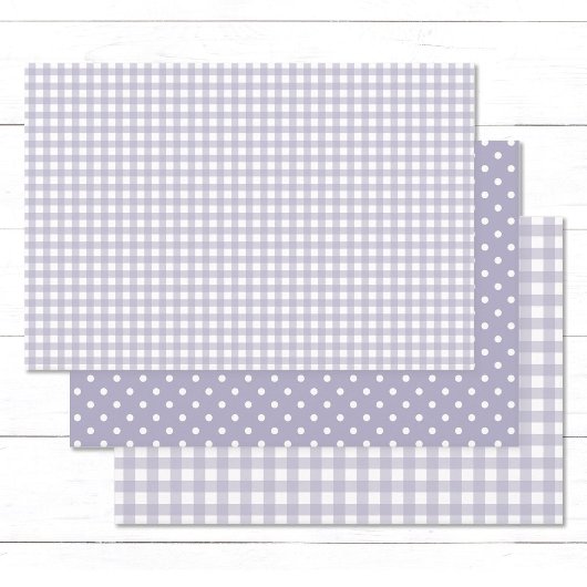 Gingham Polka Dots Pastel Lavender Mix und Match Geschenkpapier Set