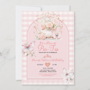 Gingham Princess ParTea Pink Butterfly Geburtstag Einladung