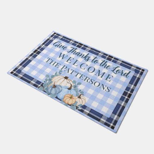 Gingham Psalm 136:3 Danke an den Herrn Fall Fußmatte (Schrägansicht)