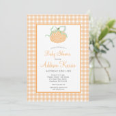 Gingham Pumpkin Baby Shower Einladung (Stehend Vorderseite)