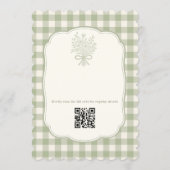 Gingham QR Code Salbeigrün Florales Brautjungfernp Einladung (Rückseite)