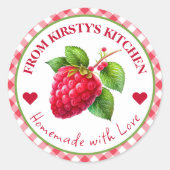 Gingham Raspberry Label Runder Aufkleber (Vorderseite)