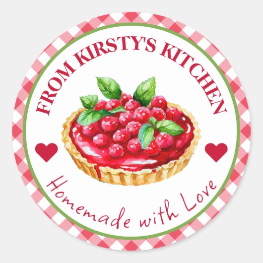 Gingham Raspberry Pie Label Runder Aufkleber (Vorderseite)