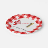 Gingham, Red Fish & Balloon 1. Geburtstag Pappteller (Schrägansicht)