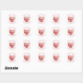 Gingham Red Heart 'Liebe ist unterwegs' Runder Aufkleber (Blatt)