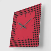 Gingham Red und Black Quadratische Wanduhr (Winkel)