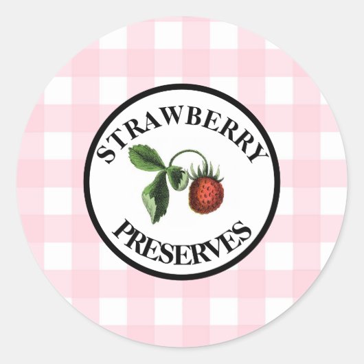 Gingham Retro Strawberry Preserve Runder Aufkleber (Vorderseite)