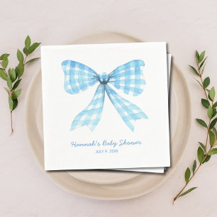 Gingham Ribbon Blue Bow Baby Boy Showdusche Napkin Serviette