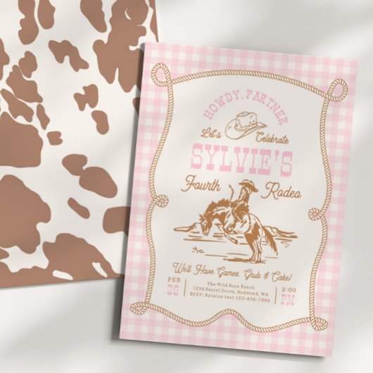 Gingham Rope Cowgirl Birthday Invitation Einladung