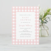 Gingham Rosa Baby Shower Einladung (Stehend Vorderseite)