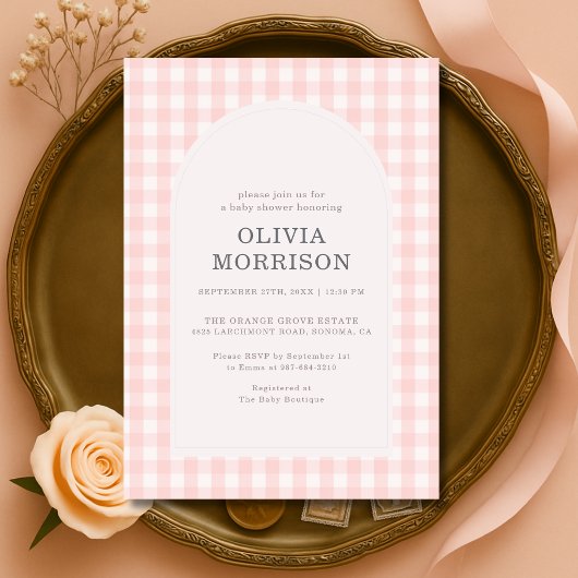 Gingham Rosa Baby Shower Einladung