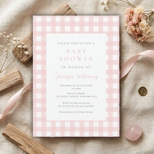 Gingham Rosa Baby Shower Einladung
