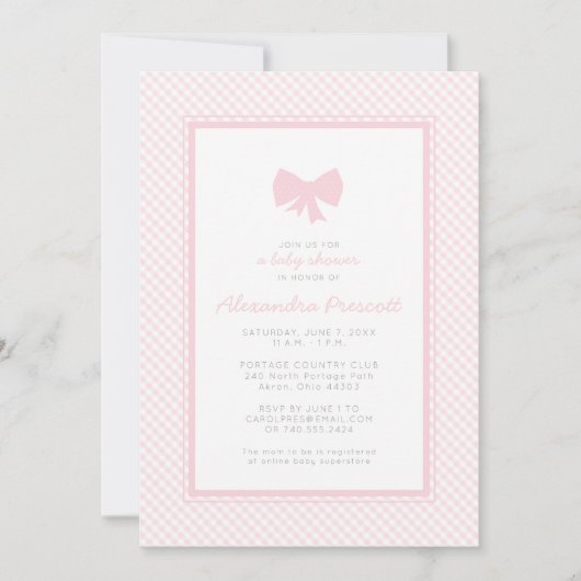 Gingham Rosa Bug Babydusche Einladung (Vorderseite)