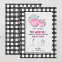 Gingham Rosa Limonade Sip & See Baby-Einladung
