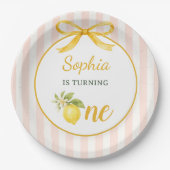 Gingham Rosa Zitronen Thema 1. Geburtstag Pappteller (Vorderseite)