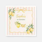 Gingham Rosa Zitronen Thema 1. Geburtstag Serviette (Vorderseite)