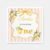 Gingham Rosa Zitronen Thema 1. Geburtstag Serviette (Vorderseite)