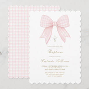 Gingham-Rosaband Taufe Einladung