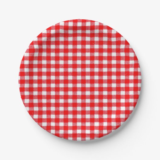 Gingham Rot-Weiß-Picknick Party Pappteller (Vorderseite)