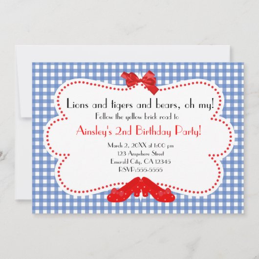 Gingham Ruby Slippers Wizard for Oz Invitation Einladung (Vorderseite)