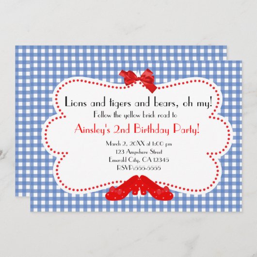 Gingham Ruby Slippers Wizard for Oz Invitation Einladung (Vorne/Hinten)