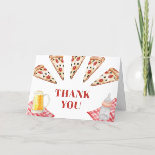 Gingham Rustic Moderne Pizza Beers Baby Dusche Dankeskarte