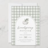 Gingham Sage Friendsgiving Potluck Einladung (Vorderseite)