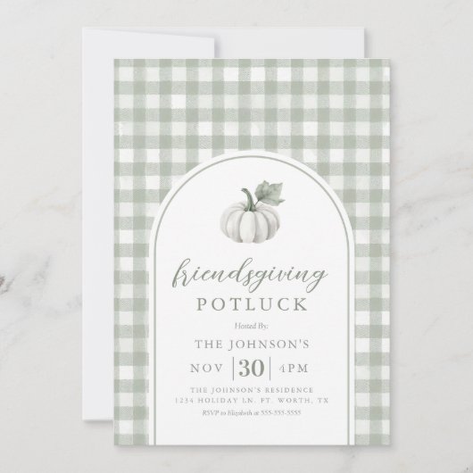 Gingham Sage Friendsgiving Potluck Einladung (Vorderseite)