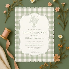 Gingham Sage Green Bridal Shower Einladung