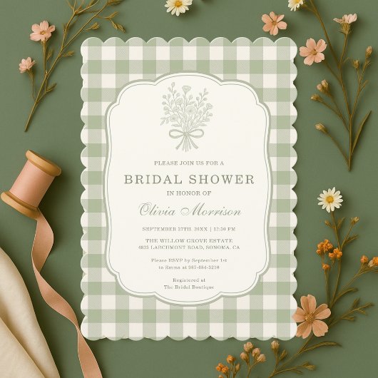 Gingham Sage Green Bridal Shower Einladung