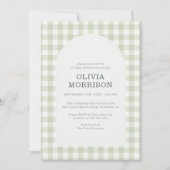 Gingham Sage Green Gender Neutral Baby Shower Einladung (Vorderseite)