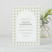 Gingham Sage Green Gender Neutral Baby Shower Einladung (Stehend Vorderseite)