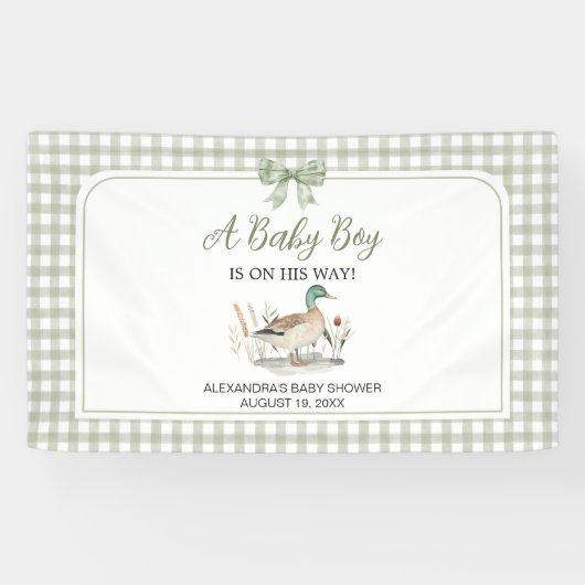 Gingham Sage Green Mallard Duck Baby Duck Banner (Horizontal)